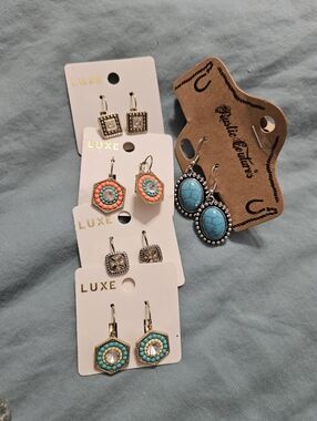 New-5 Pairs Of Assorted Turquoise & Coral Beaded Earrings Set
